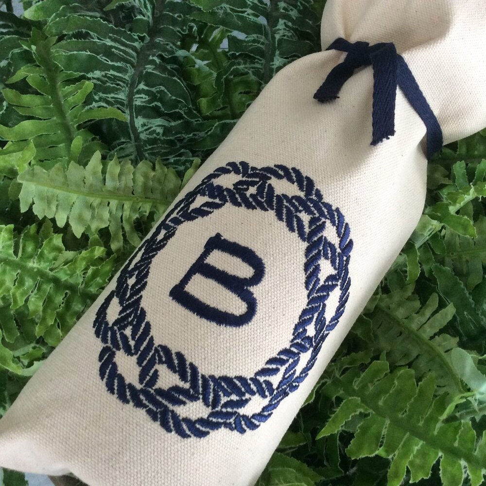 Nautical Wedding Wine Bag Custom Initial Rope Embroidery Design Gift for Boat